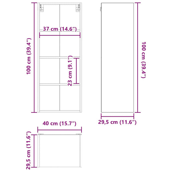 vidaXL Wall Cabinet Sonoma Oak 40 x 29.5 x 100 cm Engineered Wood