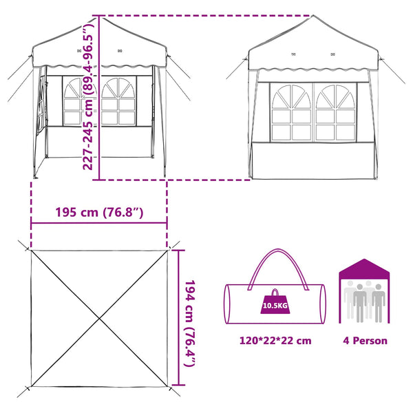 vidaXL Pop-Up Party Tent Terracotta 195 x 195 x 245 cm