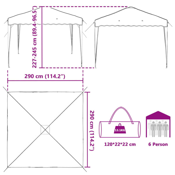 vidaXL Pop-Up Party Tent Taupe 288 x 288 x 245 cm Oxford Fabric