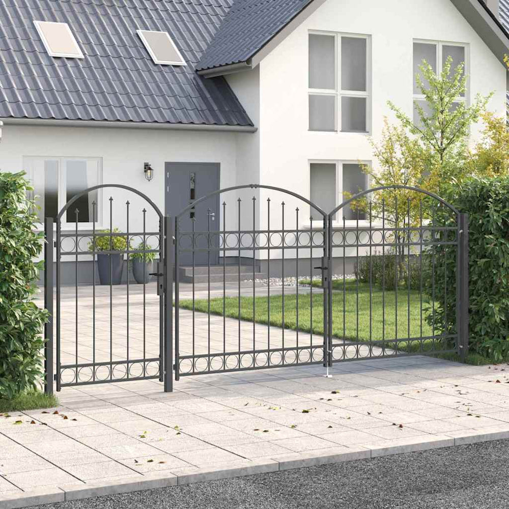 vidaXL Garden Gate with Arched Top Assen Grey 400 x 100 cm Steel