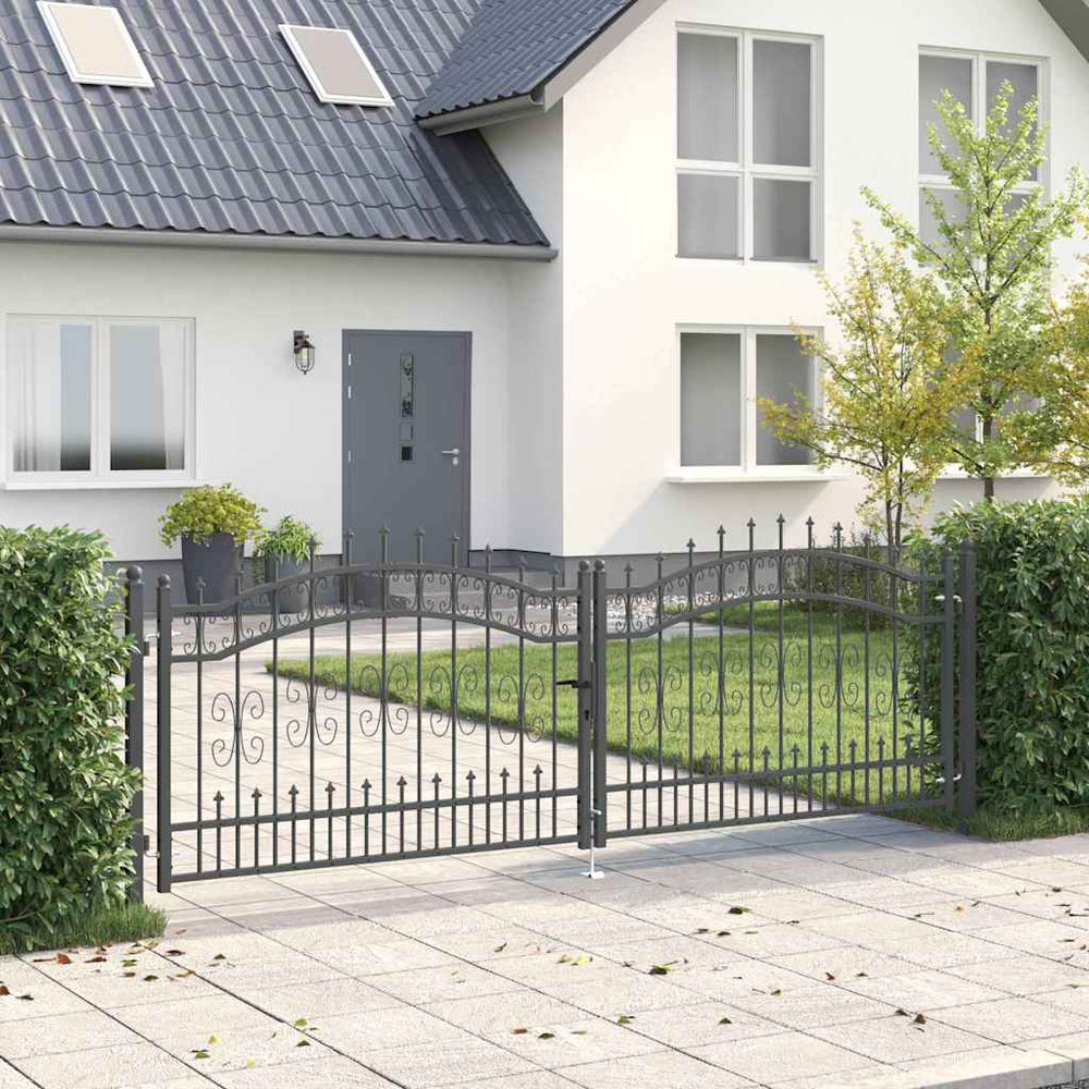 vidaXL Fence Gate with Spear Top KAMPEN 305 x 100 cm Steel Grey