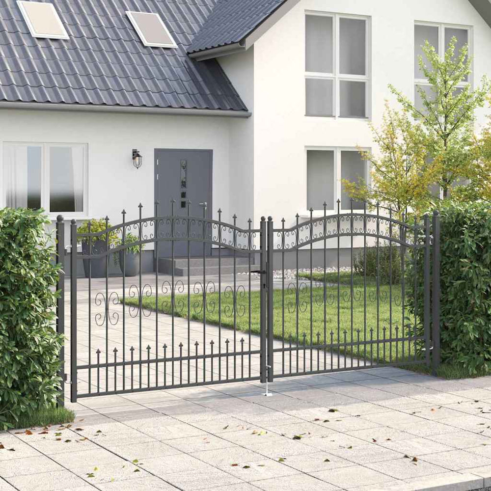 vidaXL Fence Gate with Spear Top KAMPEN 305 x 125 cm Steel Grey