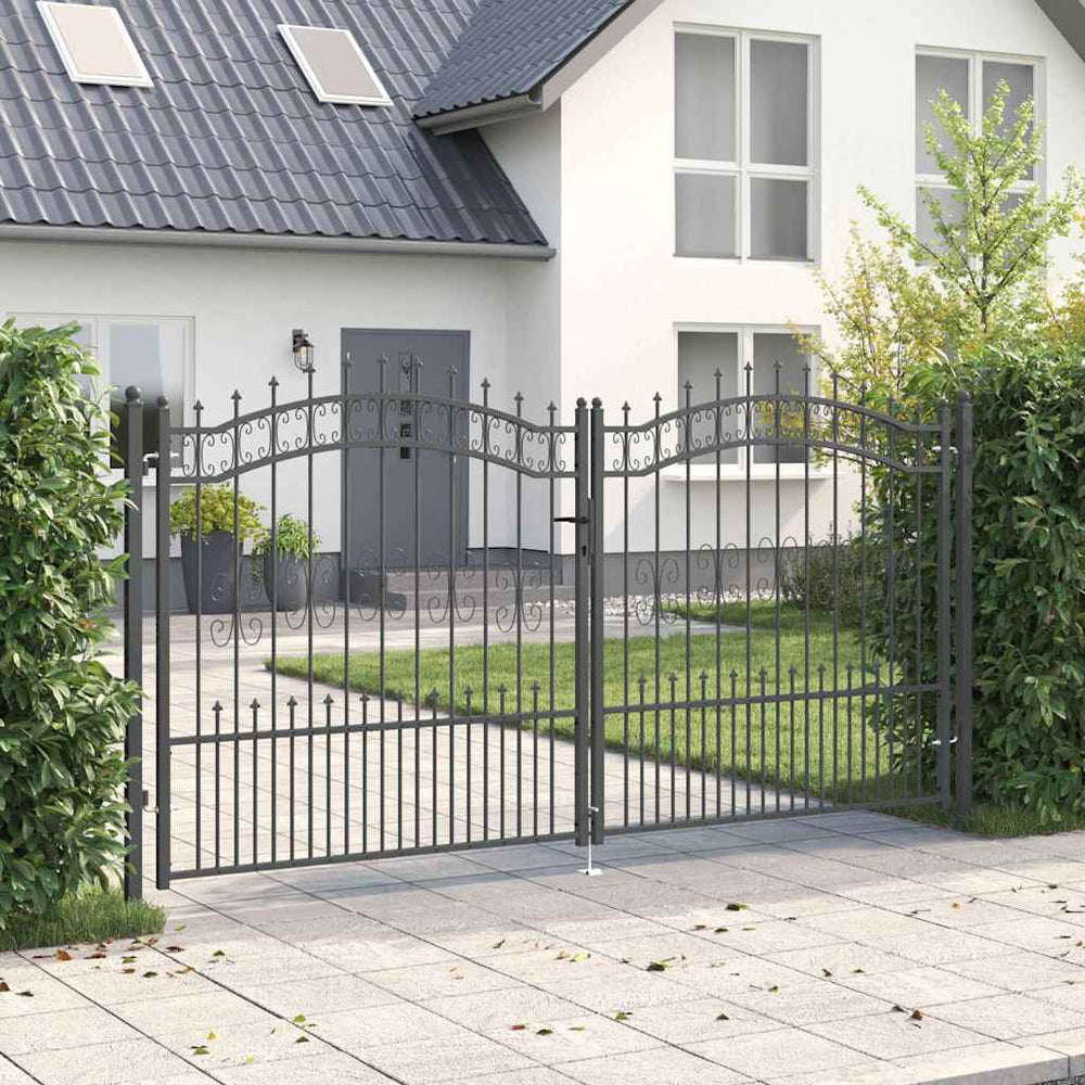 vidaXL Fence Gate with Spear Top KAMPEN 305 x 150 cm Steel Grey