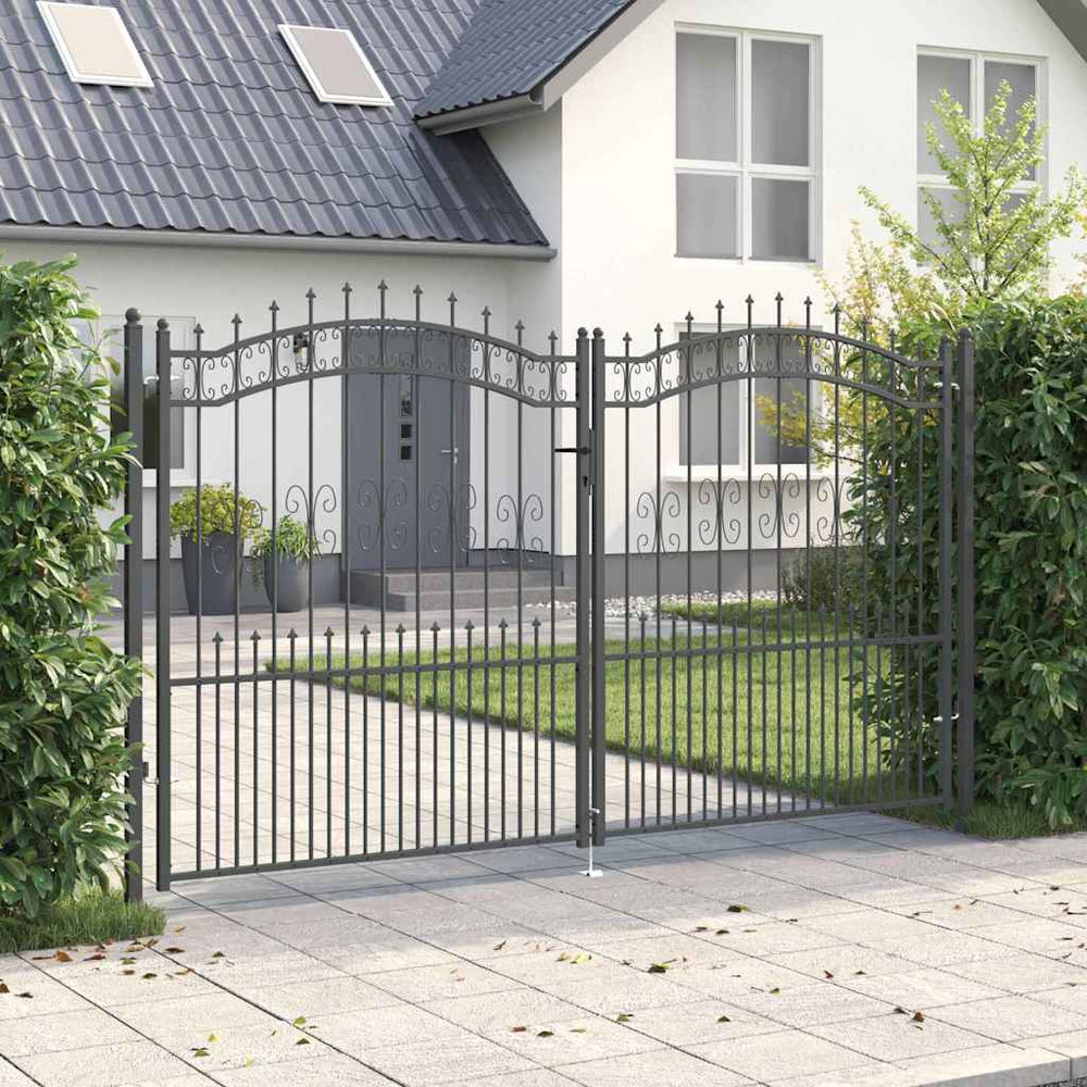 vidaXL Gate with Spear Top KAMPEN 305 x 175 cm Steel Grey