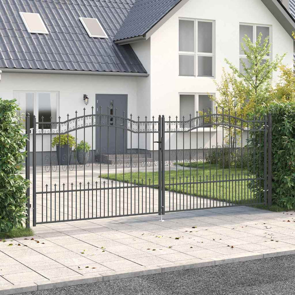 vidaXL Fence Gate with Spear Top KAMPEN 404 x 150 cm Steel Grey