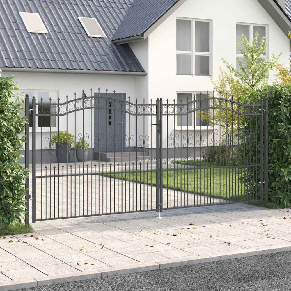 vidaXL Fence Gate with Spear Top KAMPEN 404 x 175 cm Steel Grey