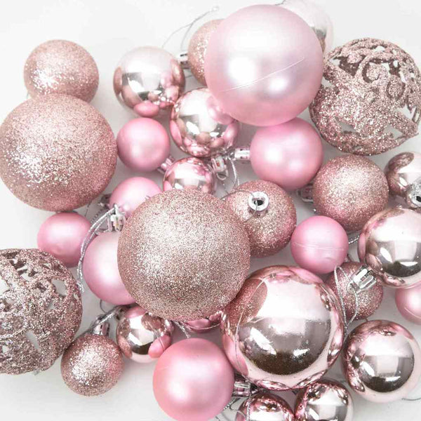 vidaXL Christmas Ball Set with 150 LEDs 61 pcs Pink Plastic
