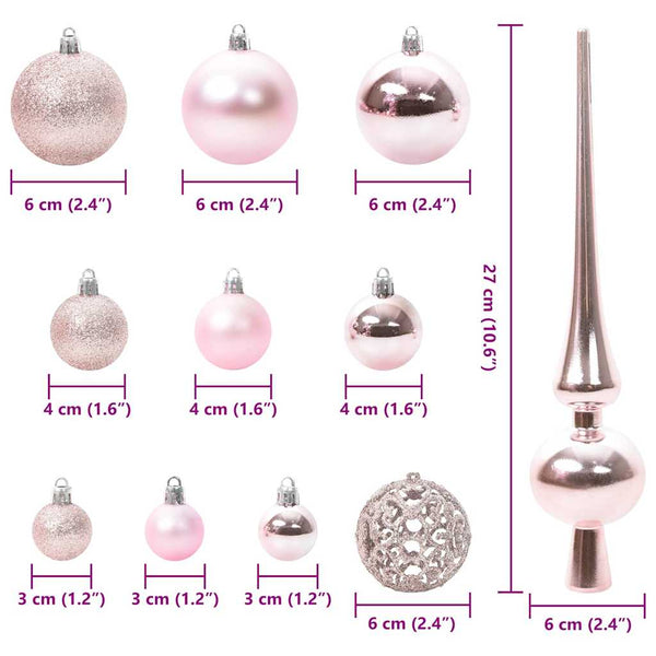 vidaXL Christmas Ball Set with 150 LEDs 61 pcs Pink Plastic