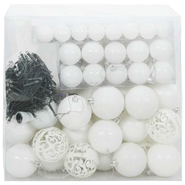 vidaXL Christmas Bauble Set with 300 LEDs 120 pcs White Plastic