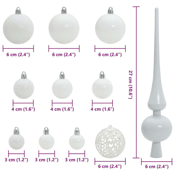 vidaXL Christmas Bauble Set with 300 LEDs 120 pcs White Plastic