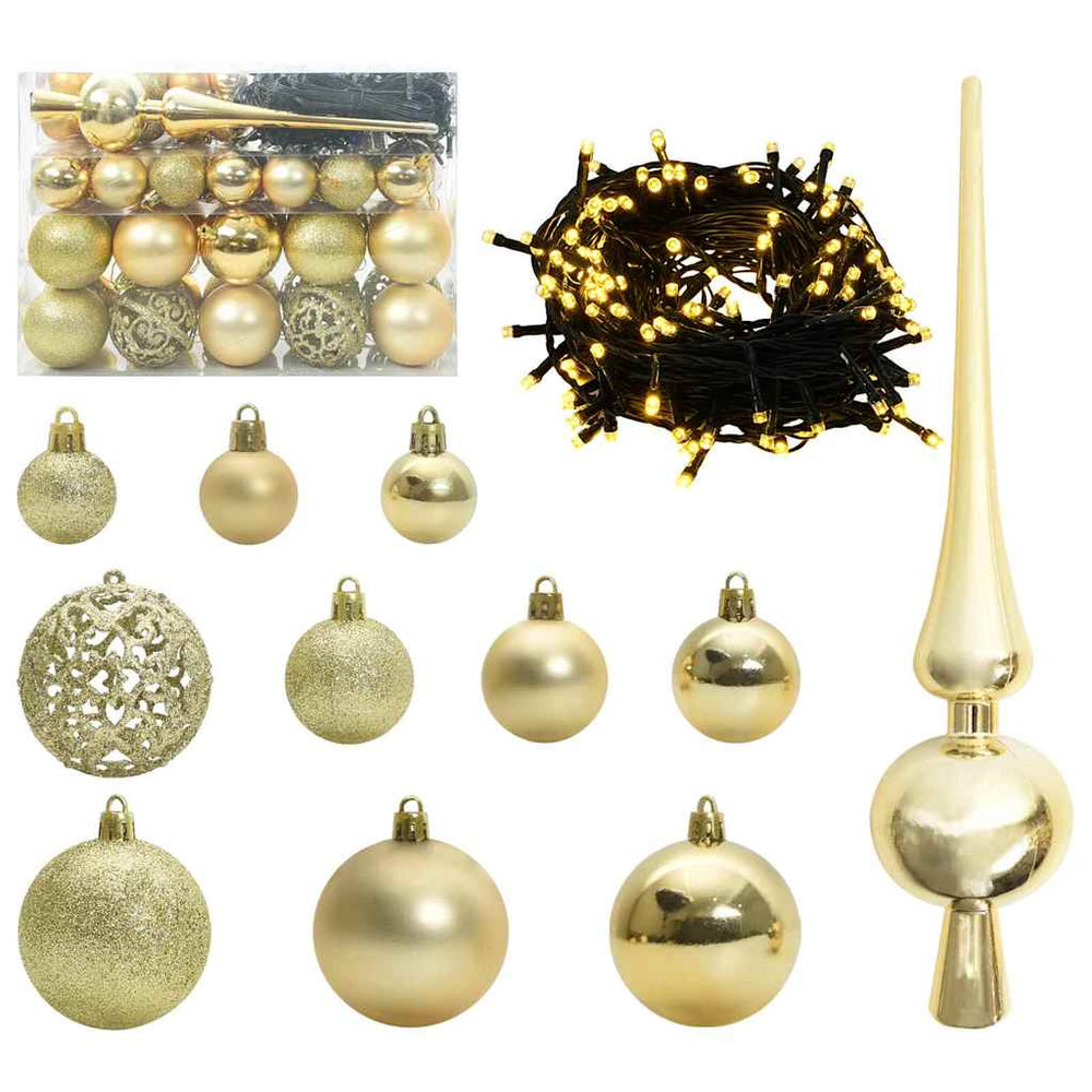vidaXL Christmas Ball Set with 150 LEDs 61 pcs Gold Plastic