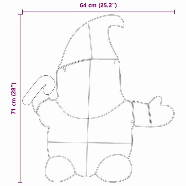vidaXL Light-Up Gnome with 60 Warm White LEDs 71 x 64 cm Lame Fabric
