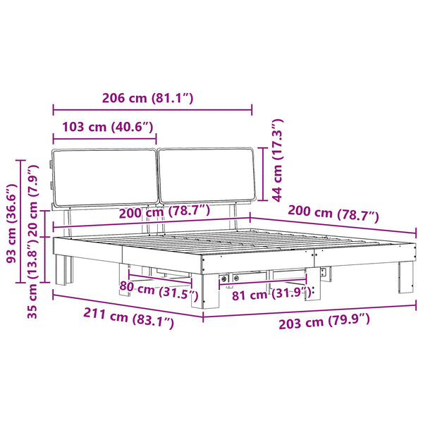 Bettgestell Dunkelgrau 200x200 cm mit Kopfteil