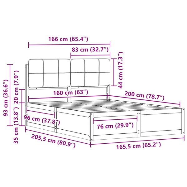 Bettgestell Taupe mit Kopfteil 160x200 cm