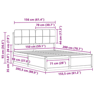 Bettgestell 150x200 cm Dunkelgrau mit Kopfteil