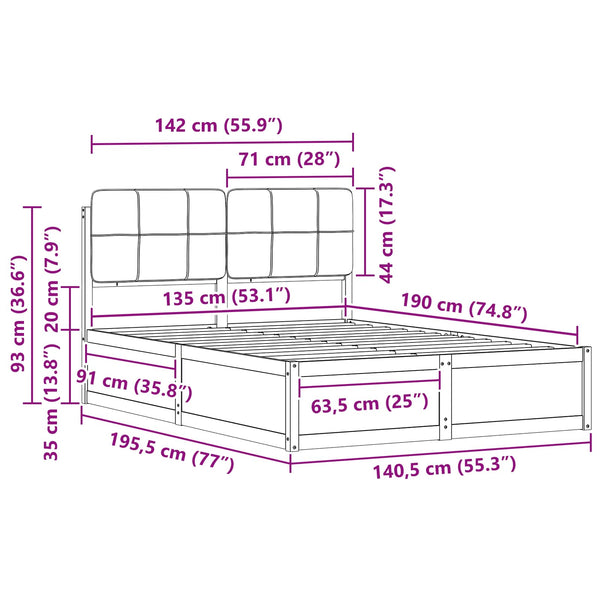 Bettgestell Hellgrau 135x190 cm mit Kopfteil