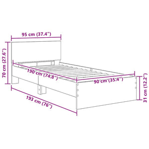 vidaXL Bed Frame Black Oak-Look 90 x 190 cm Engineered Wood