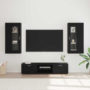 vidaXL TV Cabinet Set with Drawers FLORIN 3 pcs Black Engineered Wood