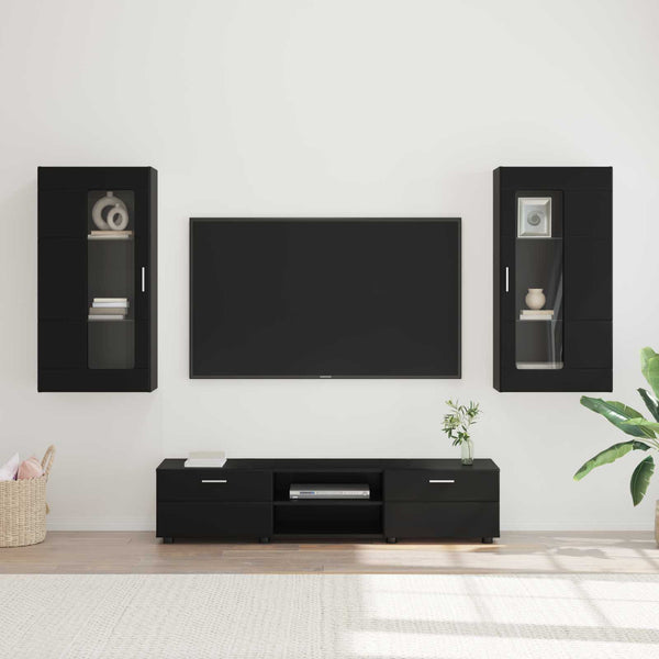 vidaXL TV Cabinet Set with Drawers FLORIN 3 pcs Black Engineered Wood