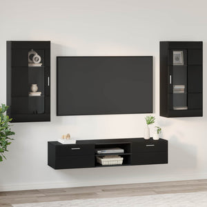 vidaXL TV Cabinet Set with Drawers FLORIN 3 pcs Black Engineered Wood