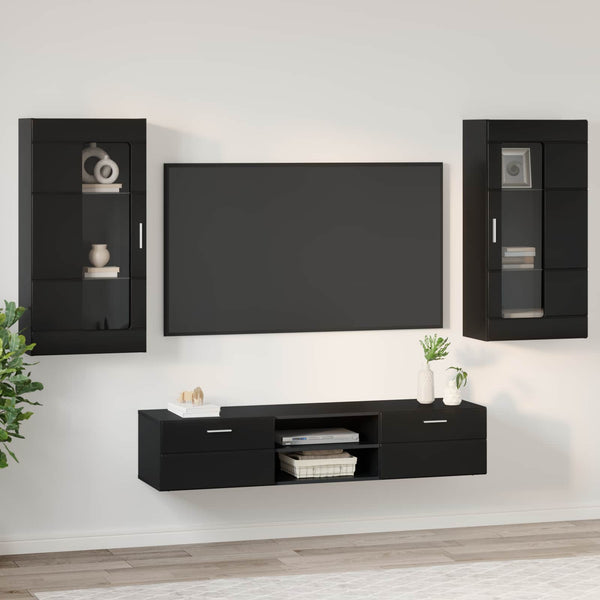 vidaXL TV Cabinet Set with Drawers FLORIN 3 pcs Black Engineered Wood