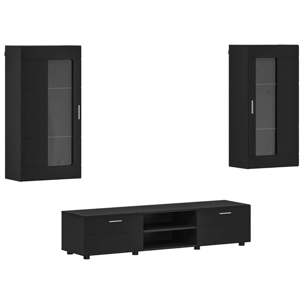 vidaXL TV Cabinet Set with Drawers FLORIN 3 pcs Black Engineered Wood