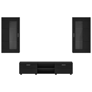 vidaXL TV Cabinet Set with Drawers FLORIN 3 pcs Black Engineered Wood