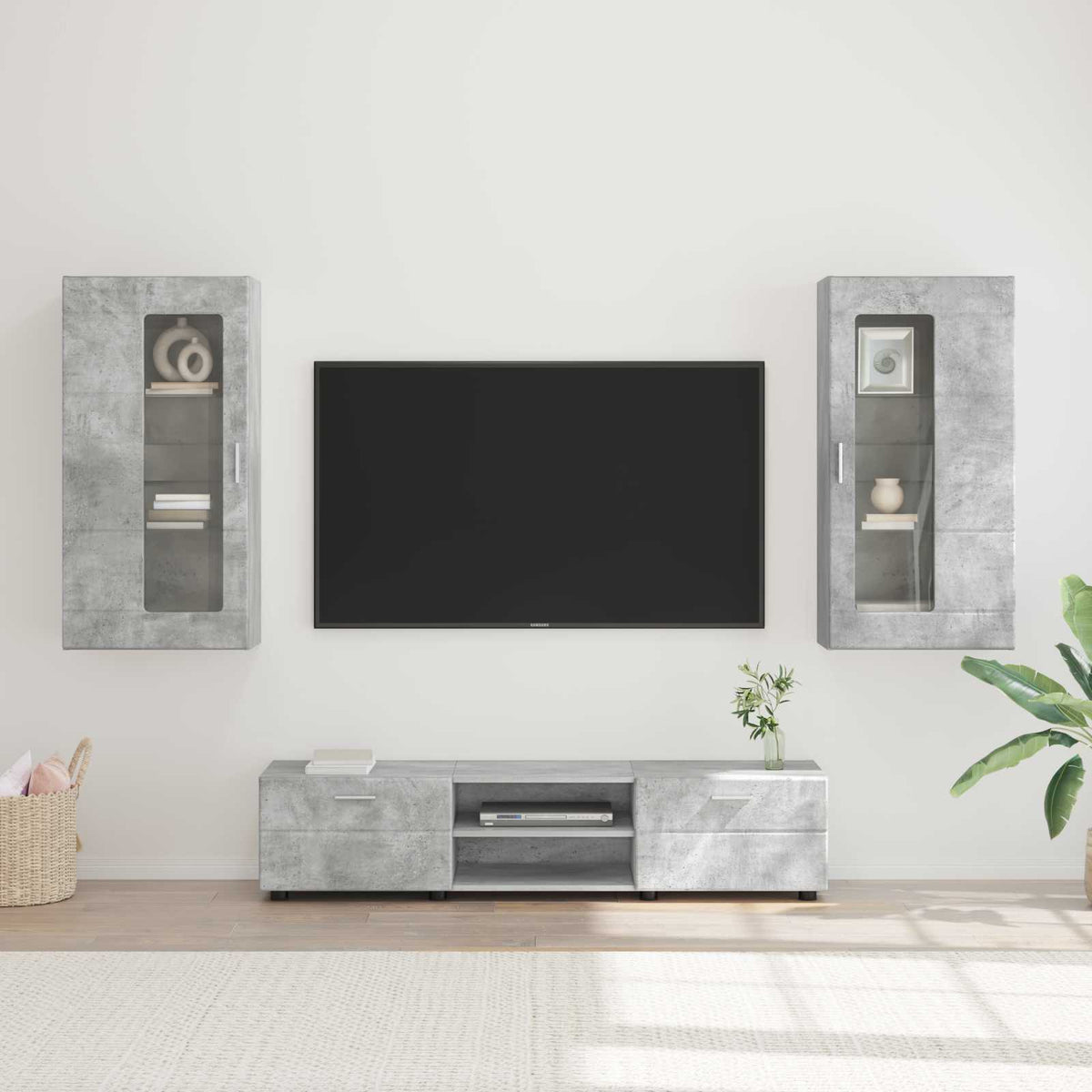 TV-Schrank Set mit Regal Beton Grau