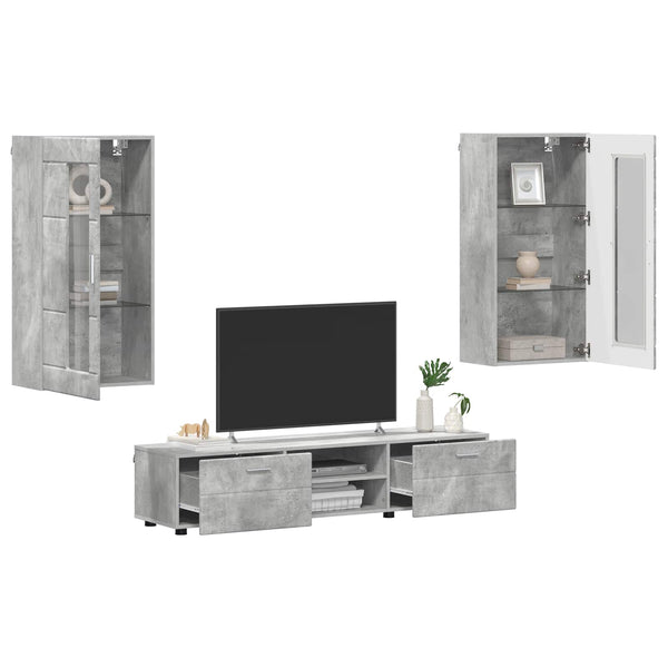TV-Schrank Set mit Regal Beton Grau