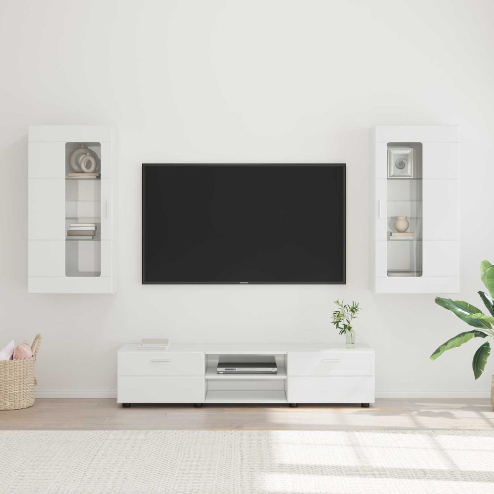 TV-Schrank Set FLORIN, 3-teilig, Hochglanz Weiß