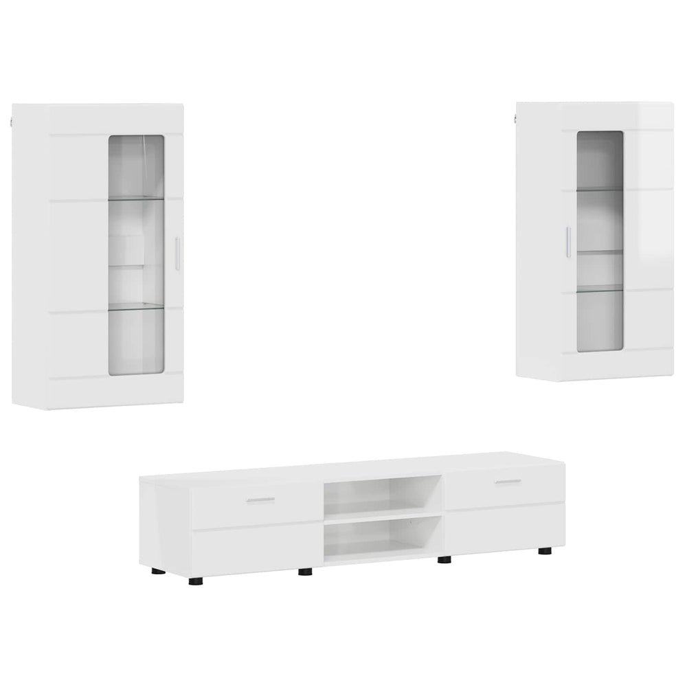 TV-Schrank Set FLORIN, 3-teilig, Hochglanz Weiß