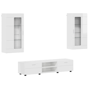 TV-Schrank Set FLORIN, 3-teilig, Hochglanz Weiß