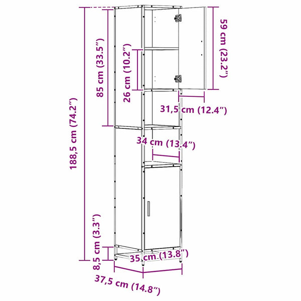 vidaXL Bathroom Furniture Set Reclaimed Wood 35 x 37.5 x 188.5 cm Engineered Wood