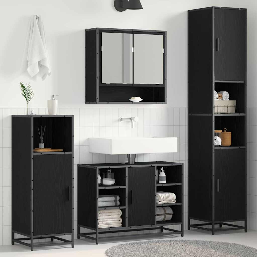 vidaXL Bathroom Furniture Set Black Oak Look 35 x 37.5 x 188.5 cm