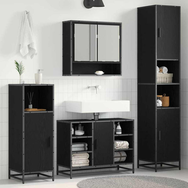 vidaXL Bathroom Furniture Set Black Oak Look 35 x 37.5 x 188.5 cm