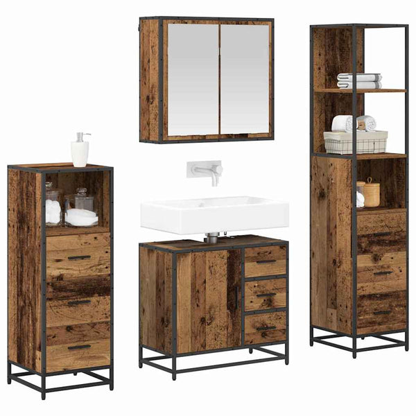 vidaXL Bathroom Furniture Set with Drawers 4 pcs Reclaimed Wood Engineered Wood
