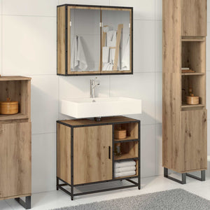 vidaXL Bathroom Furniture Set with Shelf 2 pcs Engineered Wood Artisan Oak