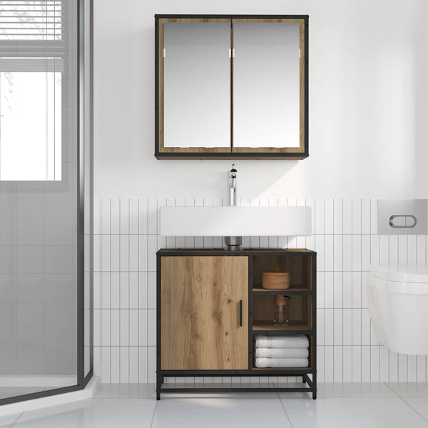 vidaXL Bathroom Furniture Set with Shelf 2 pcs Engineered Wood Artisan Oak