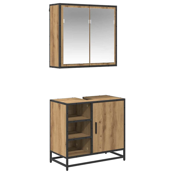 vidaXL Bathroom Furniture Set with Shelf 2 pcs Engineered Wood Artisan Oak
