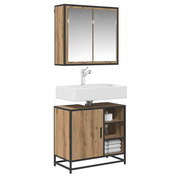 vidaXL Bathroom Furniture Set with Shelf 2 pcs Engineered Wood Artisan Oak