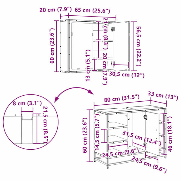 vidaXL Bathroom Furniture Set with Shelf 2 pcs Reclaimed Wood Engineered Wood