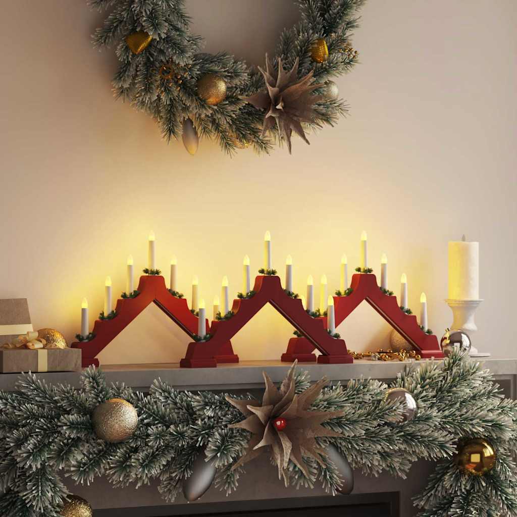 vidaXL Christmas Candle Arch with 7 LEDs 3 pcs Red 39.5 x 5 x 29 cm