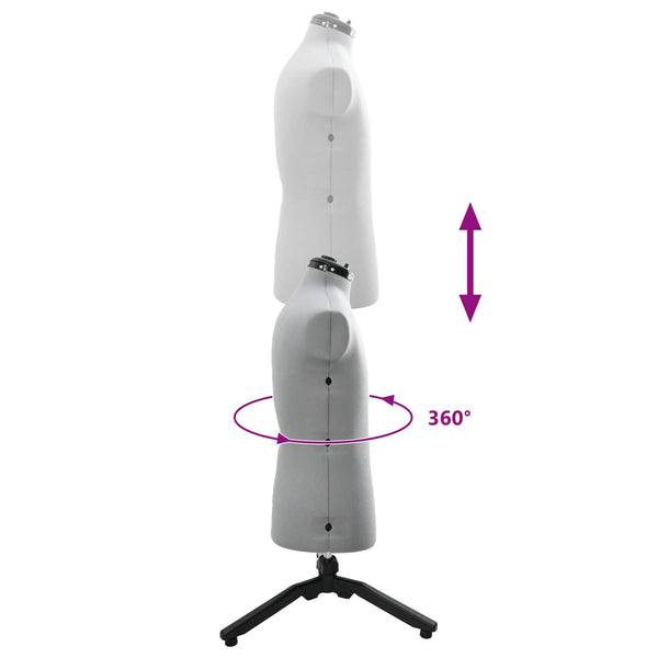 vidaXL Adjustable Male Dressmaking Dummy Grey 37.5-45.5 Inches