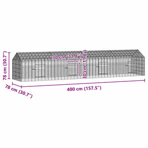 vidaXL Rabbit Hutch Silver 400 x 78 x 78 cm Galvanized Steel