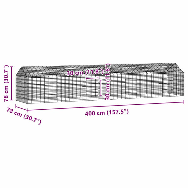 vidaXL Rabbit Hutch Silver 400 x 78 x 78 cm Galvanized Steel