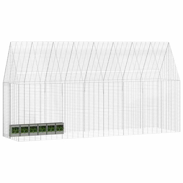 vidaXL Rabbit Hutch Silver 400 x 100 x 210 cm Galvanized Steel