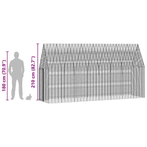 vidaXL Rabbit Hutch Silver 400 x 100 x 210 cm Galvanized Steel
