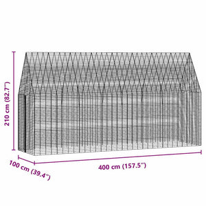 vidaXL Rabbit Hutch Silver 400 x 100 x 210 cm Galvanized Steel