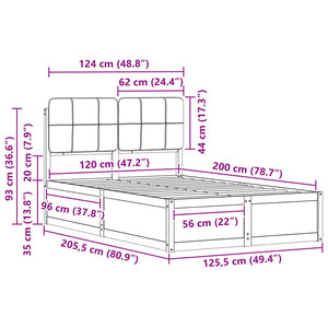 vidaXL Bed Frame with Padded Headboard Taupe 120 x 200 cm