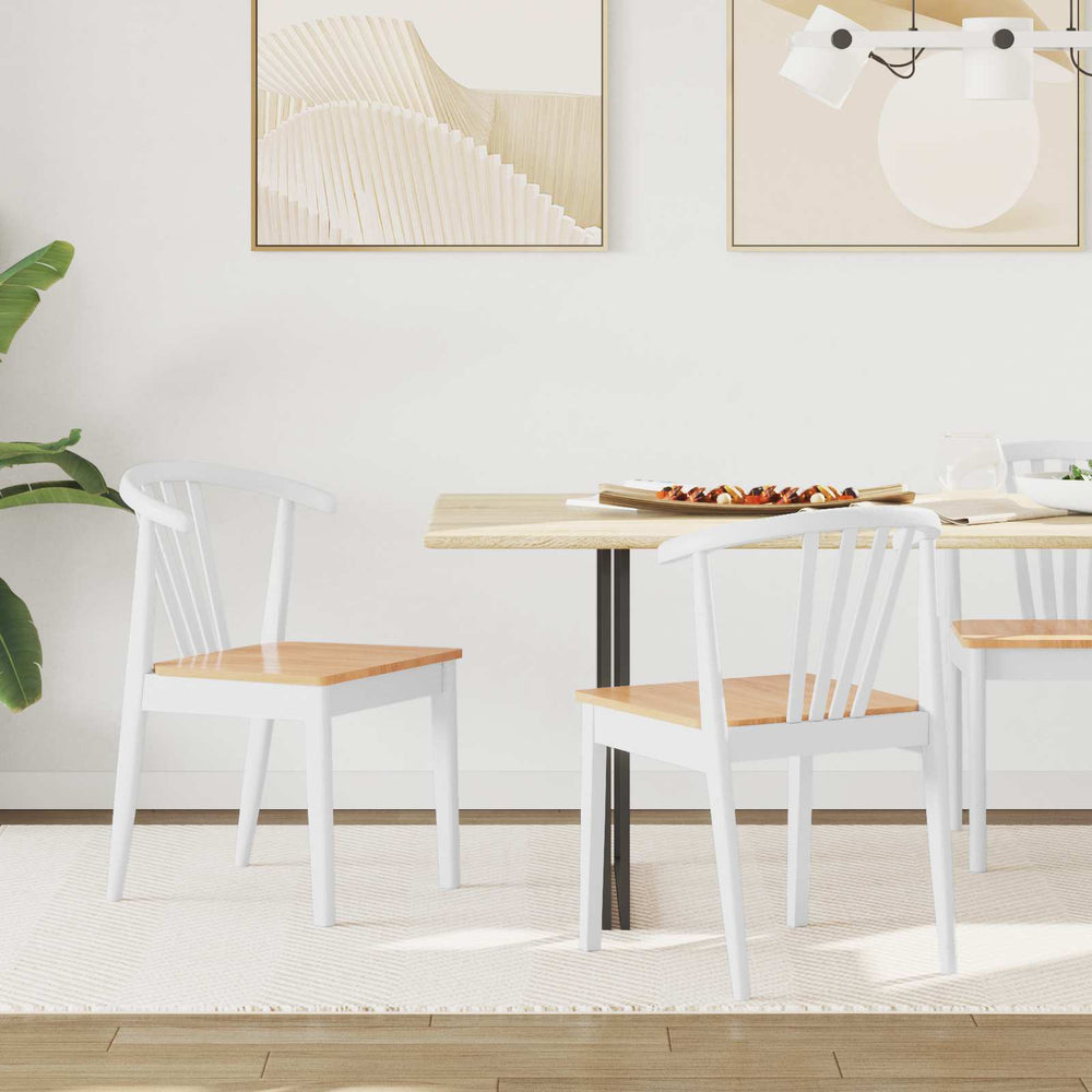 vidaXL Dining Chairs 2 pcs White and Natural Solid Rubberwood